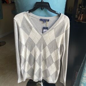 Brand new Tommy Hilfiger plaid white silver, long sleeve light sweater. Sz Small